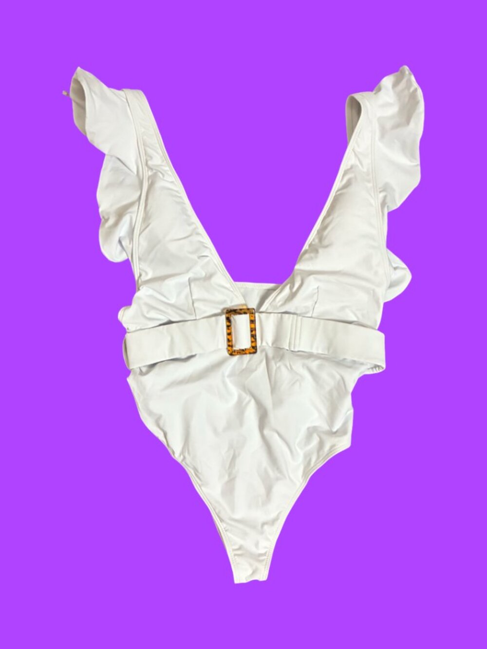 Sz.L*NWOT*One-Piece Swimsuit--Daring White Fully Lined --Belted--Padded